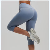 Darrahopens Sports & Fitness > Exercise, Gym & Fitness > Yoga & Pilates Dusty Blue S Size Women's High Waist 3/4 Yoga Leggings - Peach Hip Lift Design, Breathable Stretch Fabric for Gym Running and Daily Wear