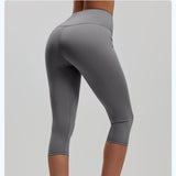 Darrahopens Sports & Fitness > Exercise, Gym & Fitness > Yoga & Pilates Grey M Size Women's High Waist 3/4 Yoga Leggings - Peach Hip Lift Design, Breathable Stretch Fabric for Gym Running and Daily Wear