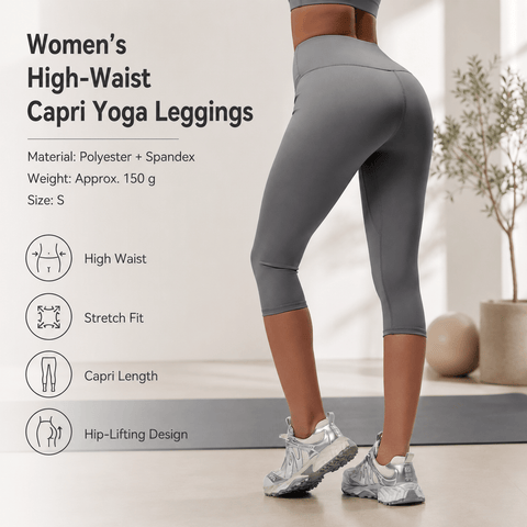 Darrahopens Sports & Fitness > Exercise, Gym & Fitness > Yoga & Pilates Grey S Size Women's High Waist 3/4 Yoga Leggings - Peach Hip Lift Design, Breathable Stretch Fabric for Gym Running and Daily Wear