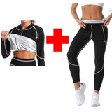 Darrahopens Sports & Fitness > Exercise, Gym & Fitness > Yoga & Pilates L Size Black and Silver Women's Workout Sauna Sweat Suit Set: Long Sleeve & Leggings - High Elasticity Compression Shapewear for Weight Loss & Yoga