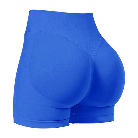 Darrahopens Sports & Fitness > Exercise, Gym & Fitness > Yoga & Pilates M Electric Blue High-Elastic Hip Yoga Shorts - Seamless Mid-Intensity Pilates Workout Shorts