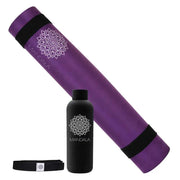 Mandala Yoga Mat Premium Bundle, Includes Yoga Mat 188cm H x 61cm W, Yoga Strap & Steel Hydration Bottle - Purple In Australia - Darrahopens