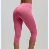 Darrahopens Sports & Fitness > Exercise, Gym & Fitness > Yoga & Pilates Pink L Size Women's High Waist 3/4 Yoga Leggings - Peach Hip Lift Design, Breathable Stretch Fabric for Gym Running and Daily Wear