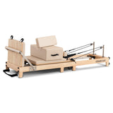 Darrahopens Sports & Fitness > Exercise, Gym & Fitness > Yoga & Pilates Powertrain Selina Pilates Reformer Machine Wooden Folding Multifunctional Home Gym Equipment with Jumpboard & Sitting Box Oak Beige