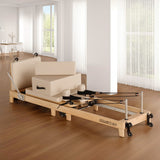 Darrahopens Sports & Fitness > Exercise, Gym & Fitness > Yoga & Pilates Powertrain Selina Pilates Reformer Machine Wooden Folding Multifunctional Home Gym Equipment with Jumpboard & Sitting Box Oak Beige
