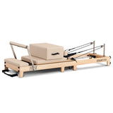 Darrahopens Sports & Fitness > Exercise, Gym & Fitness > Yoga & Pilates Powertrain Selina Pilates Reformer Machine Wooden Folding Multifunctional Home Gym Equipment with Jumpboard & Sitting Box Oak Beige