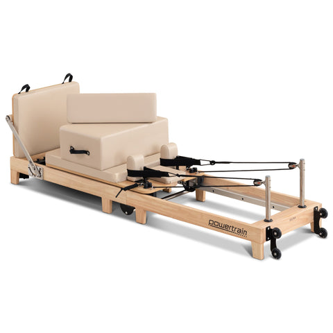 Darrahopens Sports & Fitness > Exercise, Gym & Fitness > Yoga & Pilates Powertrain Selina Pilates Reformer Machine Wooden Folding Multifunctional Home Gym Equipment with Jumpboard & Sitting Box Oak Beige