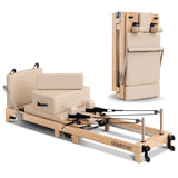 Darrahopens Sports & Fitness > Exercise, Gym & Fitness > Yoga & Pilates Powertrain Selina Pilates Reformer Machine Wooden Folding Multifunctional Home Gym Equipment with Jumpboard & Sitting Box Oak Beige