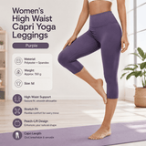 Darrahopens Sports & Fitness > Exercise, Gym & Fitness > Yoga & Pilates Purple M Size Women's High Waist 3/4 Yoga Leggings - Peach Hip Lift Design, Breathable Stretch Fabric for Gym Running and Daily Wear
