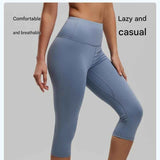 Darrahopens Sports & Fitness > Exercise, Gym & Fitness > Yoga & Pilates Purple S Size Women's High Waist 3/4 Yoga Leggings - Peach Hip Lift Design, Breathable Stretch Fabric for Gym Running and Daily Wear