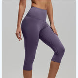 Darrahopens Sports & Fitness > Exercise, Gym & Fitness > Yoga & Pilates Purple XL Size Women's High Waist 3/4 Yoga Leggings - Peach Hip Lift Design, Breathable Stretch Fabric for Gym Running and Daily Wear
