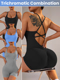 Darrahopens Sports & Fitness > Exercise, Gym & Fitness > Yoga & Pilates Size S Light Grey Nylon Seamless Yoga Bodysuit - Women's Athletic Romper, Crisscross Back, Workout Jumpsuit