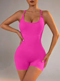 Darrahopens Sports & Fitness > Exercise, Gym & Fitness > Yoga & Pilates Size S Rose Red Grey Nylon Seamless Yoga Bodysuit - Women's Athletic Romper, Crisscross Back, Workout Jumpsuit