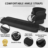 Darrahopens Sports & Fitness > Fitness Accessories 2x Adjustable Ankle Straps for Cable Machines D-Rings Gym Cuff Kickbacks Glute Workouts Leg Extensions Straps Hip Black