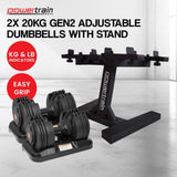 Darrahopens Sports & Fitness > Fitness Accessories Powertrain Gen2 Adjustable Dumbbell Set With Pro Stand- 2 X 20kg (40kg)