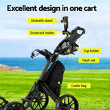 Darrahopens Sports & Fitness > Golf Everfit Golf Buggy Foldable Trolley Golf Cart Wheels Umbrella Bottle Holder