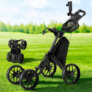 Darrahopens Sports & Fitness > Golf Everfit Golf Buggy Foldable Trolley Golf Cart Wheels Umbrella Bottle Holder