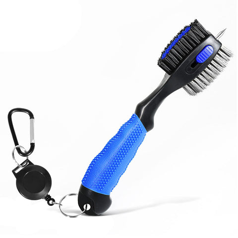 Darrahopens Sports & Fitness > Golf > Golf Accessories Blue Premium Golf Club Cleaning Brush Extra Large Head Dual Bristles Retractable Zip Line & Groove Cleaner Spike Anti-Slip Ergonomic Grip 29cm