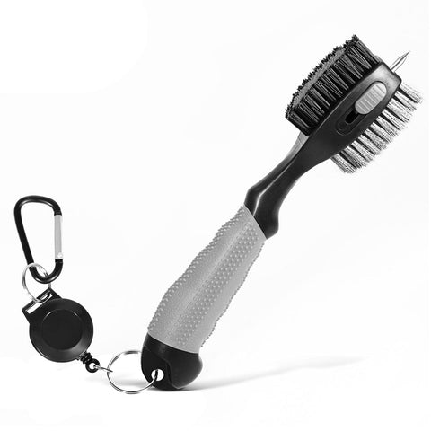Darrahopens Sports & Fitness > Golf > Golf Accessories Grey Premium Golf Club Cleaning Brush Extra Large Head Dual Bristles Retractable Zip Line & Groove Cleaner Spike Anti-Slip Ergonomic Grip 29cm