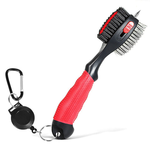Darrahopens Sports & Fitness > Golf > Golf Accessories Red Premium Golf Club Cleaning Brush Extra Large Head Dual Bristles Retractable Zip Line & Groove Cleaner Spike Anti-Slip Ergonomic Grip 29cm