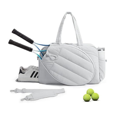 Darrahopens Sports & Fitness > Racquet Sports > Pickleball 42L Light-Grey Tennis & Pickleball Expandable Tote Bag wIth Shoe-Zone & Bottle Side Pocket - Waterproof Gym Bag for Racquets & Paddles