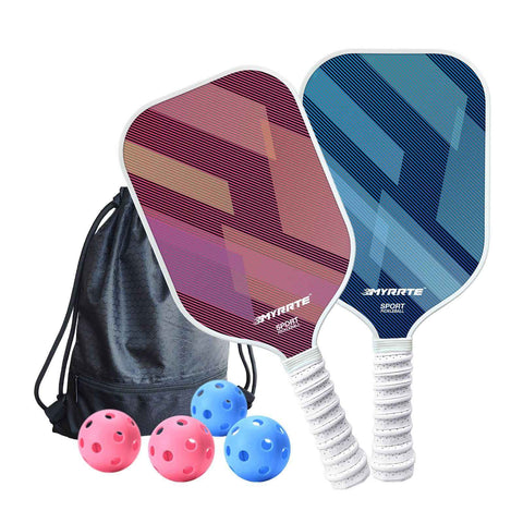 Darrahopens Sports & Fitness > Racquet Sports > Pickleball Fantasy Purple and Blue Striped Fiberglass Pickleball Paddle Set – 4 Balls & 2 Lightweight Shock-Absorbing Rackets with Versatile Carry Bag for Outdoor Play