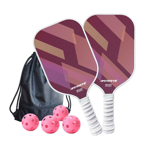 Darrahopens Sports & Fitness > Racquet Sports > Pickleball Fantasy Purple Striped Fiberglass Pickleball Paddle Set – 4 Balls & 2 Lightweight Shock-Absorbing Rackets  with Versatile Carry Bag for Outdoor Play