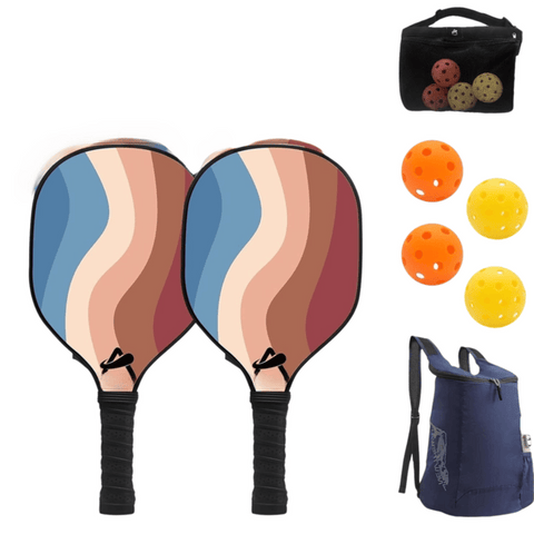 Darrahopens Sports & Fitness > Racquet Sports > Pickleball Lightweight 9-Ply Hard Basswood Pickleball Paddle Set with Curved Stripes Design - 2 Durable Paddles + 4 Balls + Ball Mesh Bag + Carrying Backpack for Indoor & Outdoor Play - Professional Size Construction, Breathable Non-Slip Grip