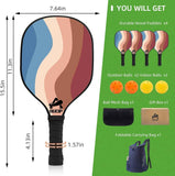 Lightweight 9-Ply Hard Basswood Pickleball Paddle Set with Curved Stripes Design - 4 Durable Paddles + 4 Balls + Ball Mesh Bag + Carrying Backpack for Indoor & Outdoor Play - Professional Size Construction, Breathable Non-Slip Grip