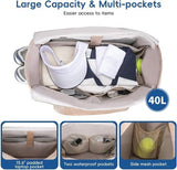 Darrahopens Sports & Fitness > Racquet Sports > Tennis Tennis Bag – Extra Large Sports Bag with Shoe Compartment – Suitable for 2-4 Rackets – Waterproof and Lightweight – Unisex（Beige）