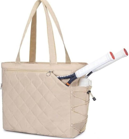 Darrahopens Sports & Fitness > Racquet Sports > Tennis Tennis Bag – Extra Large Sports Bag with Shoe Compartment – Suitable for 2-4 Rackets – Waterproof and Lightweight – Unisex（Beige）
