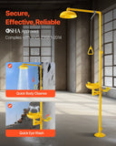 Darrahopens Sports & Fitness > Racquet Sports > Tennis VEVOR Emergency Shower Eye Wash Station, 34.25 x 15.75 x 91.73 Inch 304 Stainless Steel Eyewash and Shower Combination, OSHA-Approved First Aid Eye Wash Station, for Schools, Labs, Factories, Yellow