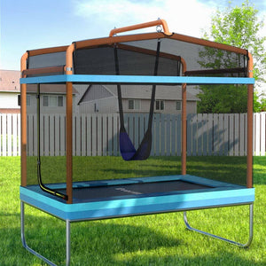 Darrahopens Sports & Fitness > Trampolines Everfit Trampoline 6FT Kids 2-in-1 Swing Belt Safety Net Gift Rectangle Orange