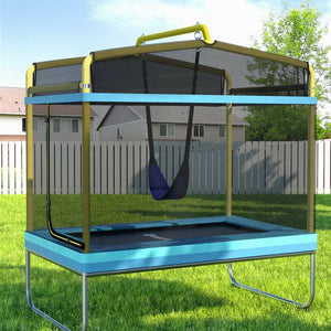 Darrahopens Sports & Fitness > Trampolines Everfit Trampoline 6FT Kids 2-in-1 Swing Belt Safety Net Gift Rectangle Yellow