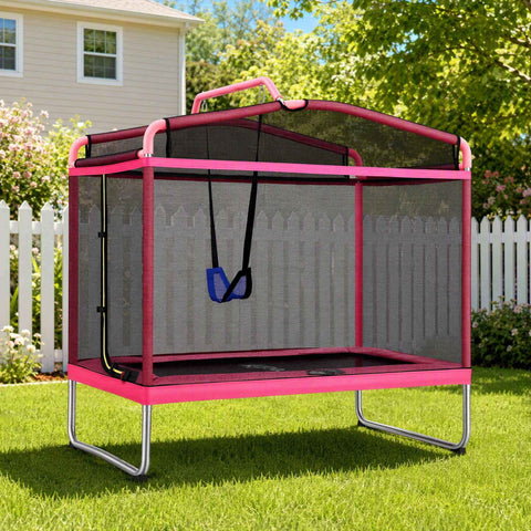 Everfit 3-in-1 Kids Rectangle 6FT Trampoline Rebounder with Swing Belt Pink In Australia - Darrahopens