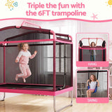 Everfit 3-in-1 Kids Rectangle 6FT Trampoline Rebounder with Swing Belt Pink In Australia - Darrahopens