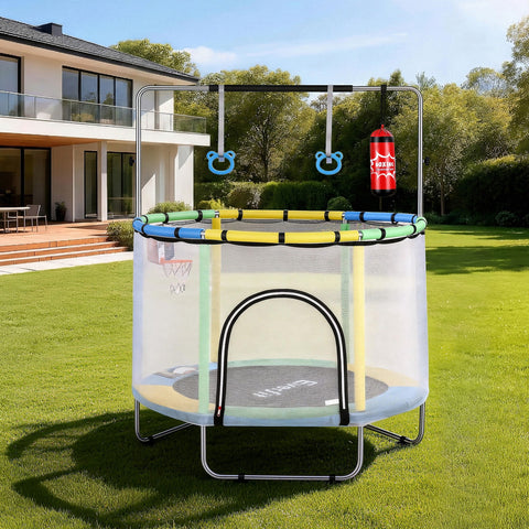 Darrahopens Sports & Fitness > Trampolines > Trampolines & Accessories Everfit 55inch Trampoline Kids Rebounder with Basketball Set Sandbag Boxing Game