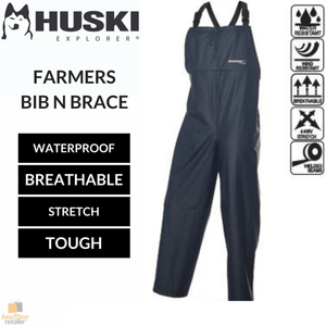 Darrahopens Tools > Industrial Tools HUSKI OVERALLS Farmers Bib N Brace Waterproof Stretch Windproof Work - Navy - M