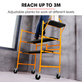 Darrahopens Tools > Industrial Tools > Ladders & Scaffolding BAUMR-AG Mobile Scaffold Platform, 226kg Load, Steel Frame, Dual Height, Folding for easy Transport and Storage, Locking Castors, Tool Tray