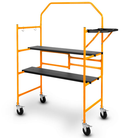 Darrahopens Tools > Industrial Tools > Ladders & Scaffolding BAUMR-AG Mobile Scaffold Platform, 226kg Load, Steel Frame, Dual Height, Folding for easy Transport and Storage, Locking Castors, Tool Tray