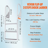 Darrahopens Tools > Industrial Tools > Ladders & Scaffolding VEVOR Dock Ladder, Flip-Up 3 Steps, 159 kg Load Capacity, Aluminum Alloy Pontoon Boat Ladder with 50.8 mm Wide Step & Nonslip Rubber Mat, Easy to Install for Ship/Lake/Pool/Marine Boarding