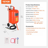 Darrahopens Tools > Industrial Tools > Lifts & Hoists VEVOR 20 Gallon Sand Blaster, 60-110 PSI High Pressure Sandblaster, Portable Abrasive Blasting Tank, Air Sand Blasting Kit with 4 Ceramic Nozzles and Oil-Water Separator for Paint, Stain, Rust Removal
