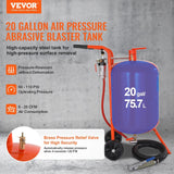 Darrahopens Tools > Industrial Tools > Lifts & Hoists VEVOR 20 Gallon Sand Blaster, 60-110 PSI High Pressure Sandblaster, Portable Abrasive Blasting Tank, Air Sand Blasting Kit with 4 Ceramic Nozzles and Oil-Water Separator for Paint, Stain, Rust Removal