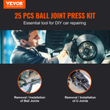 Darrahopens Tools > Industrial Tools > Lifts & Hoists VEVOR Ball Joint Press Kit, 25 pcsTool Kit, C-press Ball joint Remove and Install Tools, for Most 2WD and 4WD Cars, Heavy Duty Ball Joint Repair Kit for Automotive Repairing