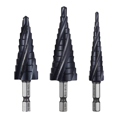 Darrahopens Tools > Industrial Tools > Lifts & Hoists VEVOR Step Drill Bit Set, 3.2 - 22.2 mm, 3 Pieces Step Drill Bits, 6.35 mm Hex Shank, TiAlN Coating Cobalt HSS High Speed Steel, for Metal, Stainless Steel, Aluminum, Wood, Plastic, Fiberglass