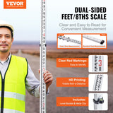 Darrahopens Tools > Industrial Tools > Measuring Tools & Sensors VEVOR Aluminum Grade Rod, 14-Feet/8ths 4 Sections Telescopic Measuring Rod, Double-Sided Scale 1/8in Leveling Rod Stick, Aluminum Alloy Survey Rod w/ Bubble Level &Carrying Bag for Houses,Walls,Floors