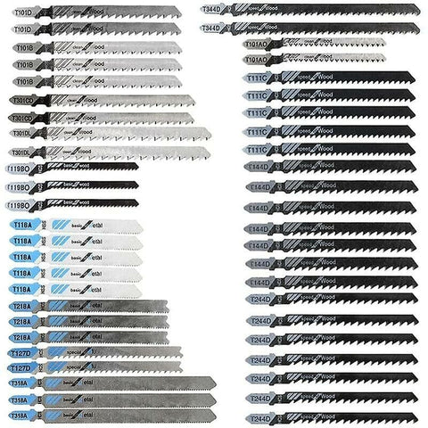 Darrahopens Tools > Industrial Tools > Saw Accessories 48 pcs T-Shank Jigsaw Blades, Made Of Hcs/Hss, With Storage Case For Cutting Wood, Plastic And Metal