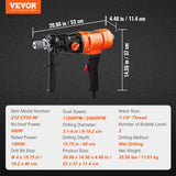 Darrahopens Tools > Industrial Tools > Traffic Control & Parking Tools VEVOR Diamond Core Drilling Machine, 4in Handheld Wet Concrete Core Drill Rig, 1100-2400RPM Two Speed & 1-1/4" Thread & 2 Bubble Levels, 3-4in Drilling Diameter for Concrete Brick Block Stone, 1500W