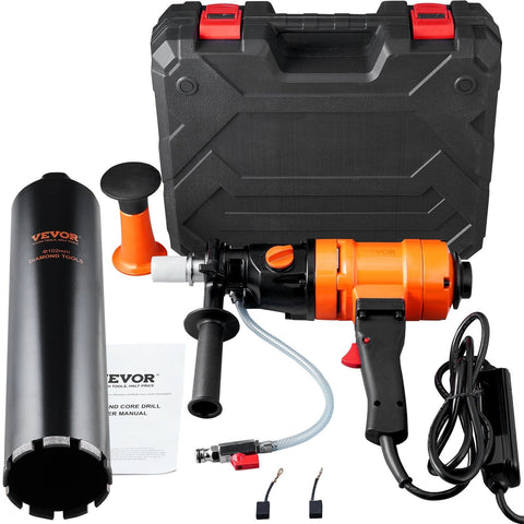 Darrahopens Tools > Industrial Tools > Traffic Control & Parking Tools VEVOR Diamond Core Drilling Machine, 4in Handheld Wet Concrete Core Drill Rig, 1100-2400RPM Two Speed & 1-1/4" Thread & 2 Bubble Levels, 3-4in Drilling Diameter for Concrete Brick Block Stone, 1500W