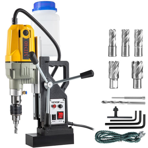 Darrahopens Tools > Industrial Tools > Traffic Control & Parking Tools VEVOR Magnetic Drill, 1100W 1.57" Boring Diameter, 2697lbf/12000N Portable Electric Mag Drill Press with 7 Bits, 580 RPM Max Speed Drilling Machine for any Surface and Home Improvement